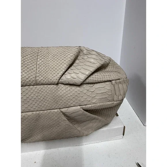 Furla Beige Python Embossed Leather Hobo Shoulder Bag Large Italy w Dust Ba - Picture 11 of 15